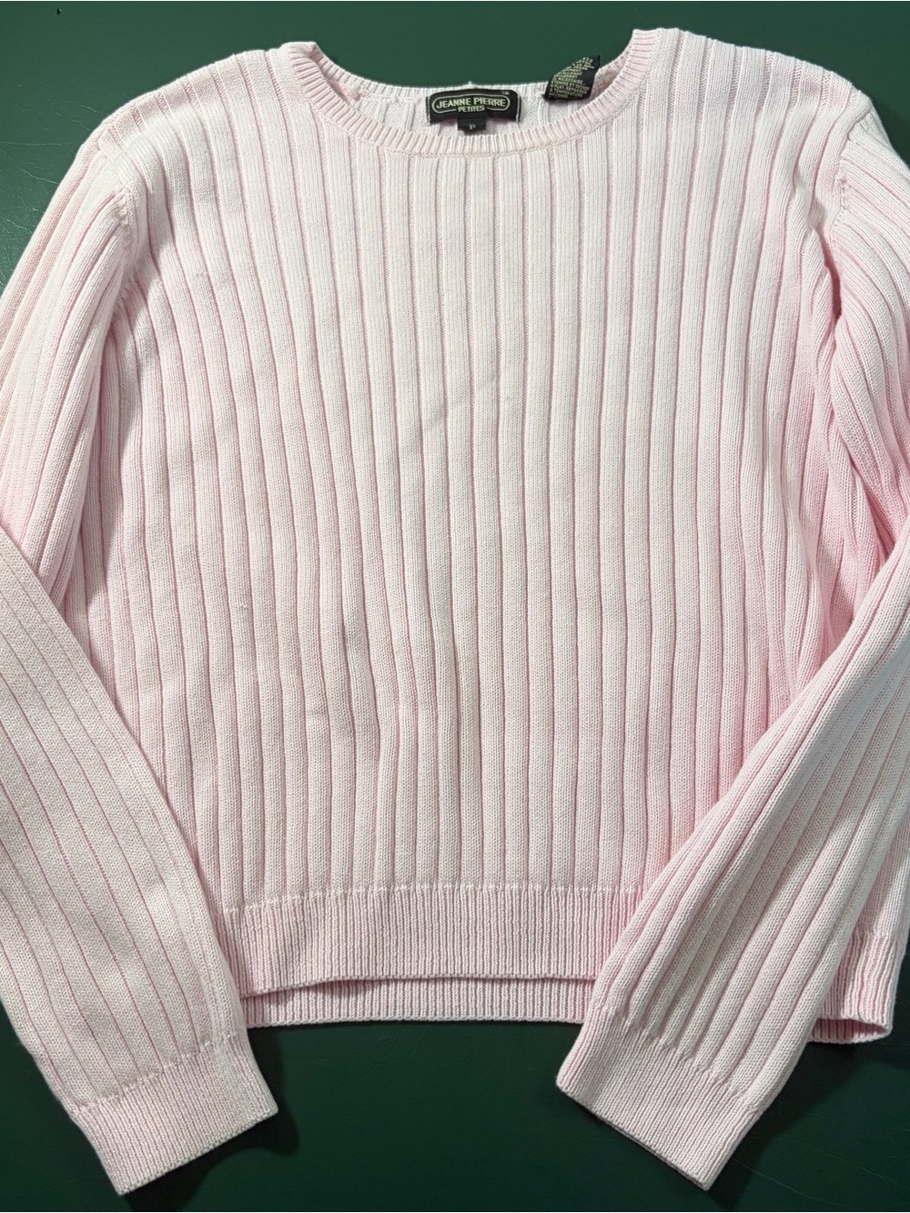 JEANNE PIERRE Pale Pink Ribbed Crewneck Sweater
